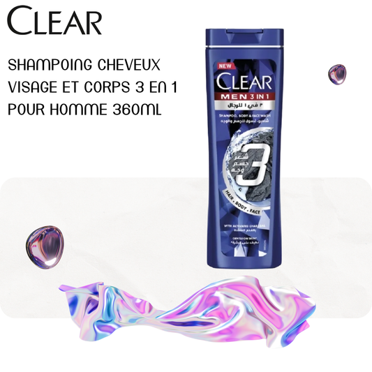Shampoing cheveux visage et corps 3 en 1 pour homme 360ml - CLEAR