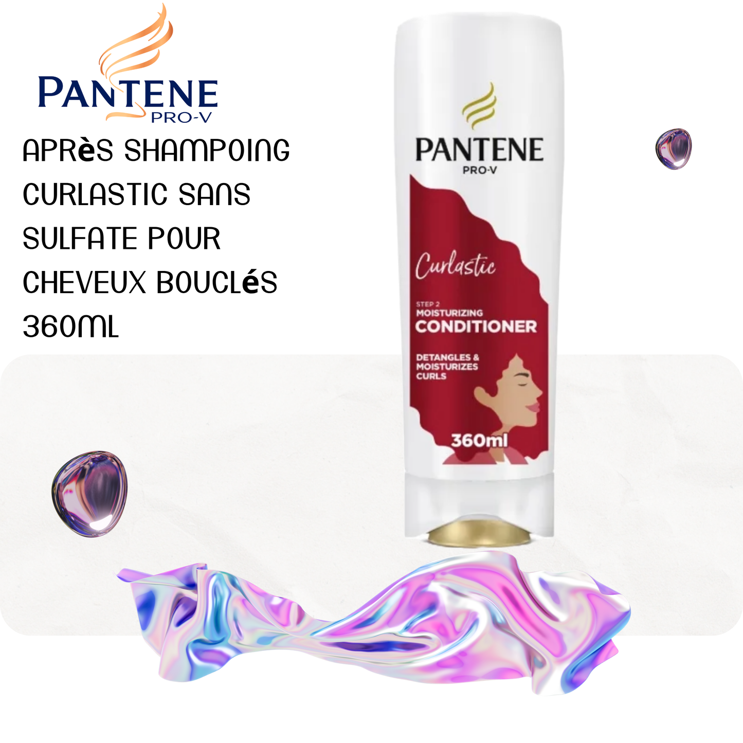 Après shampoing Curlastic sans sulfate pour cheveux bouclés 360ml - PANTENE