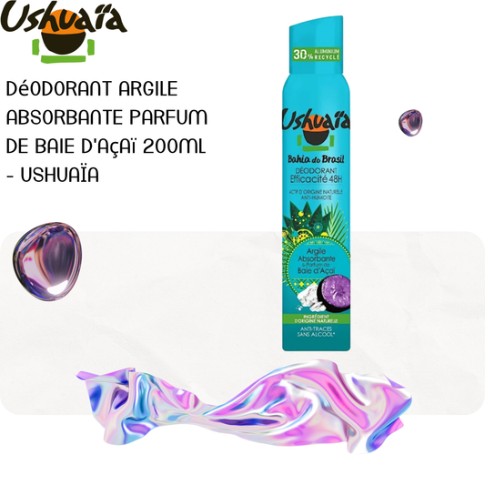 Déodorant argile absorbante parfum de baie d'açaï 200ml - USHUAÏA