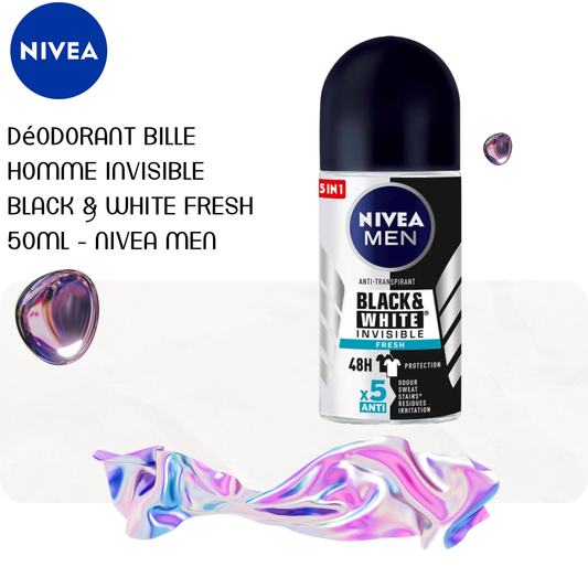 Déodorant bille Homme Invisible Black & White Fresh 50ml - NIVEA MEN