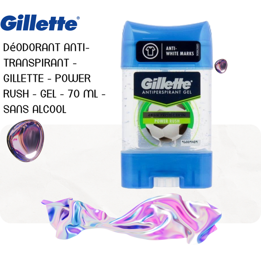 Déodorant anti-transpirant - GILLETTE - POWER RUSH - Gel - 70 ml - Sans Alcool
