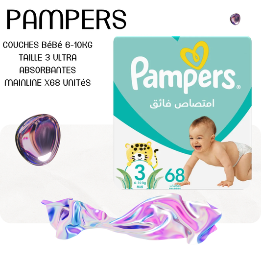 Couches Bébé 6-10Kg Taille 3 ultra absorbantes Mainline x68 unités - PAMPERS