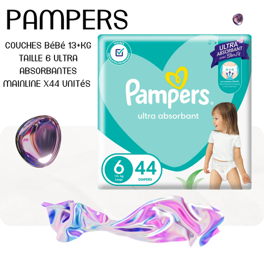Couches Bébé 13+Kg Taille 6 ultra absorbantes Mainline x44 unités - PAMPERS
